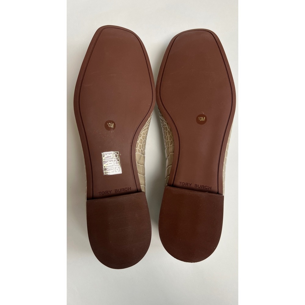 Tory Burch Georgia Sand Croc Embossed Leather Loafers Square Toe 83320 Size 10M - Picture 7 of 9